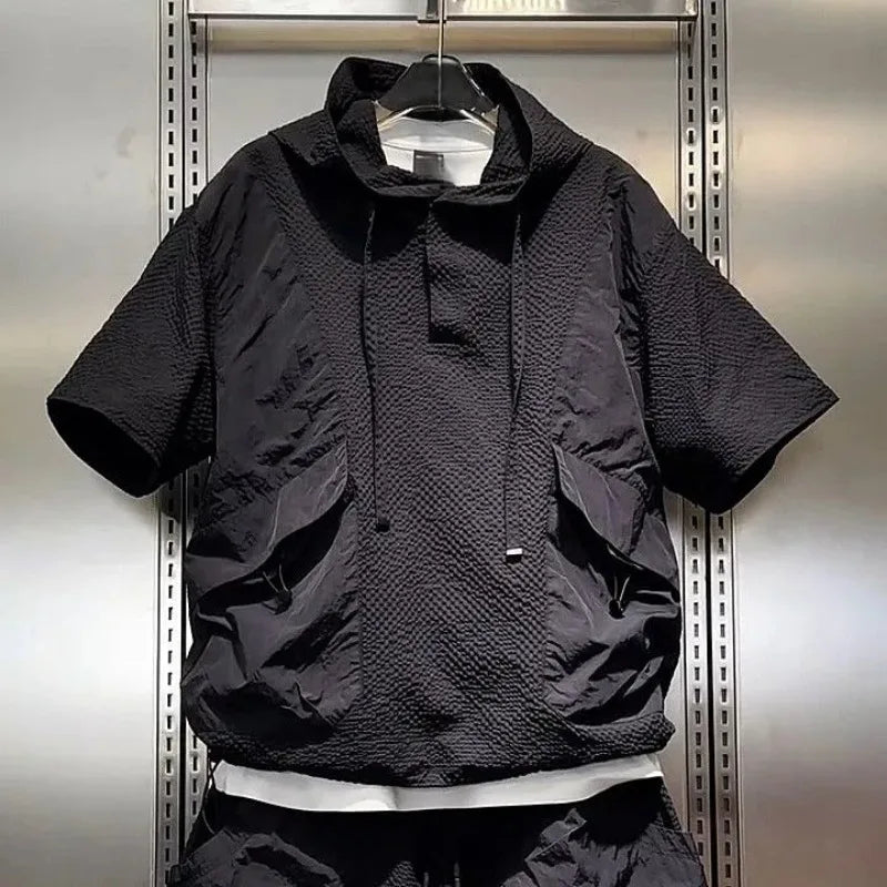 Textured Casual Short-Sleeved Shorts Set