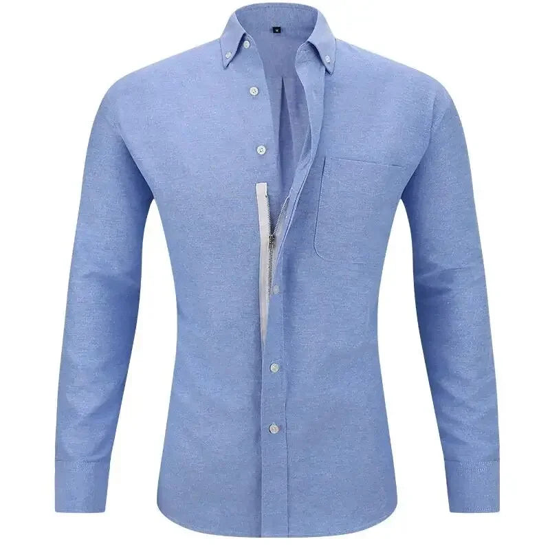 Solid Casual Zipper Fake Buttons Shirt