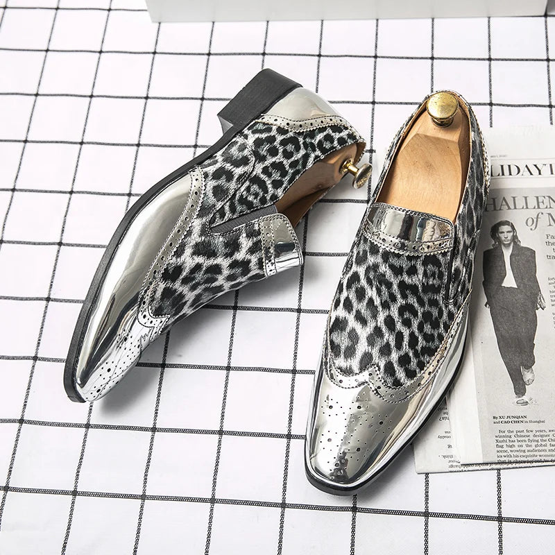 Shiny Leopard Pattern Leather Loafers