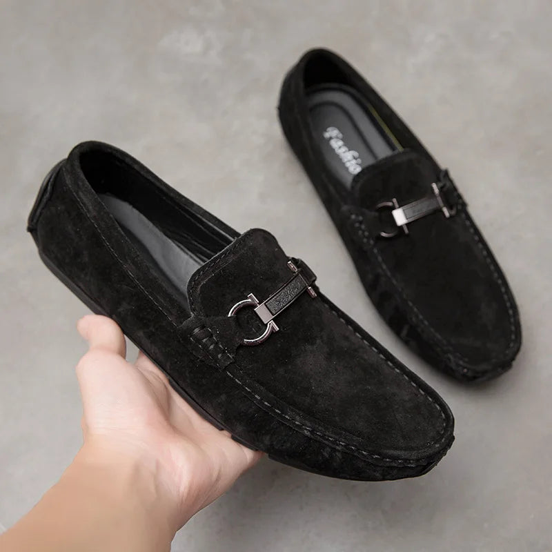 Suede Leather Metal Appliques Loafers