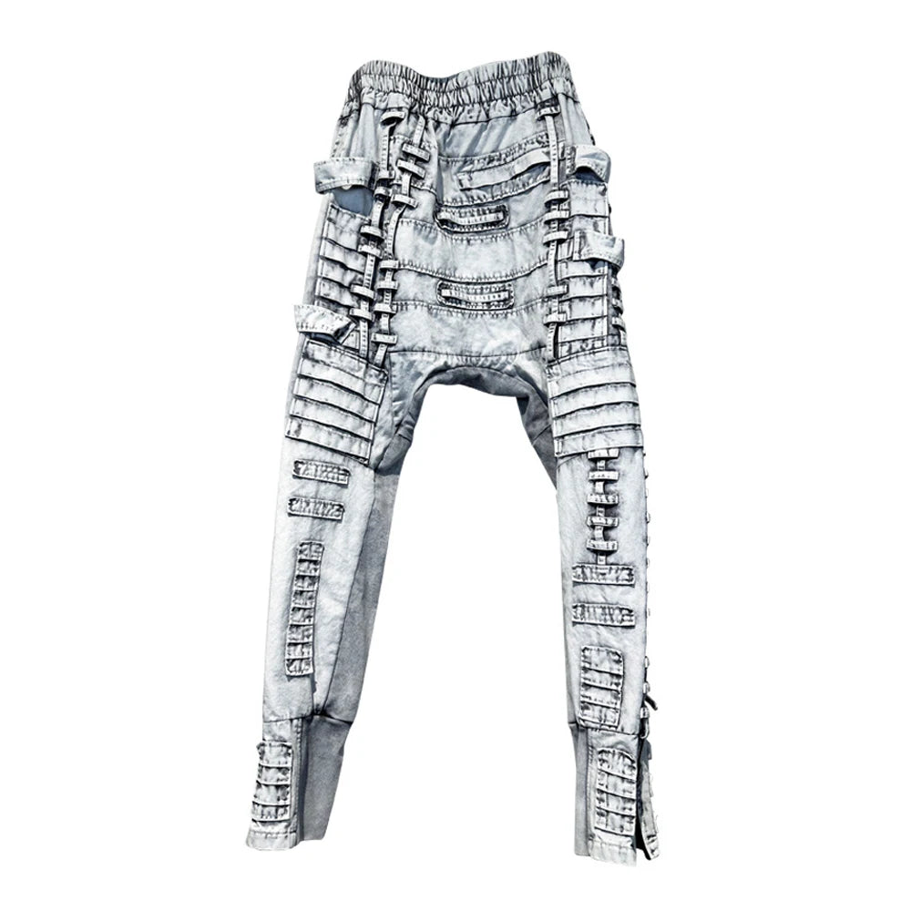 Punk Washed Ribbons Patchwork Jeans