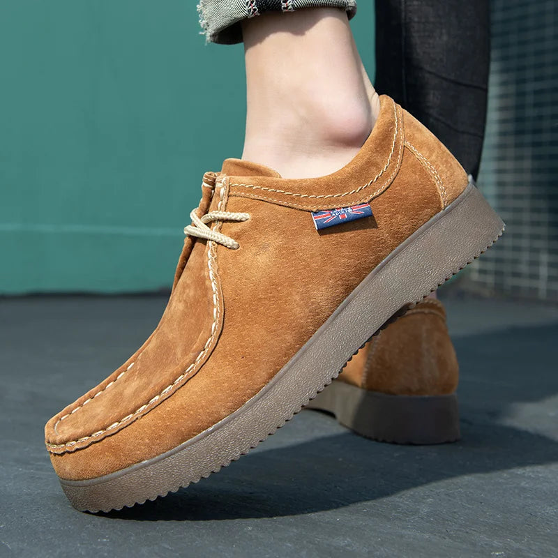 Suede Leather Lace-up Flats Work Shoes