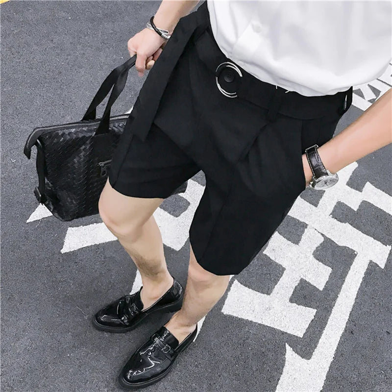 Pleated Solid Color Suit Shorts