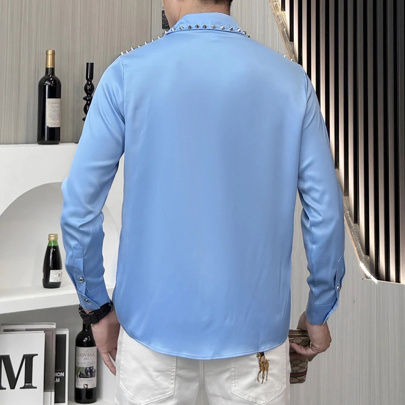 Men‘s Punk Rivets Long-Sleeved Shirt