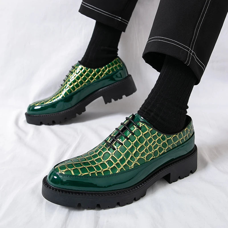 Luxury Crocodile Pattern Platform Oxford Shoes