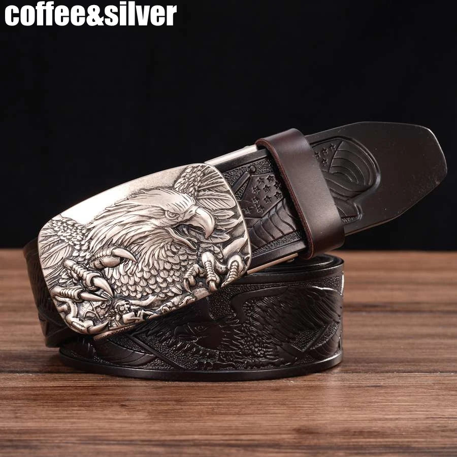 Rectangular Eagle Design Leather Belt