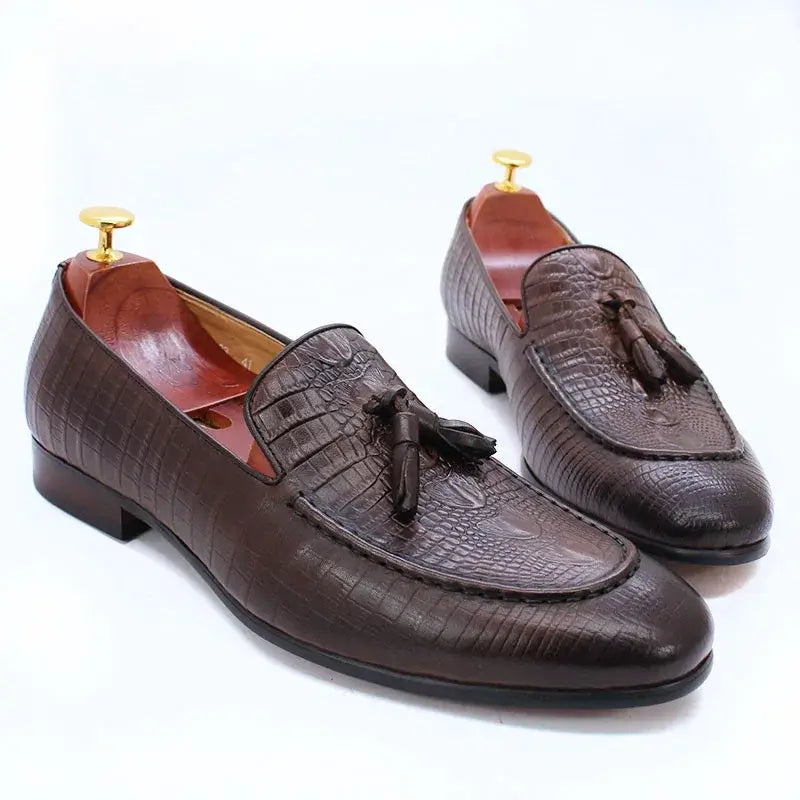 Crocodile Prints Slip-on Tassels Loafers