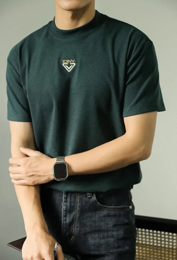 Mini Embroidery Round Neck Men's T-Shirt