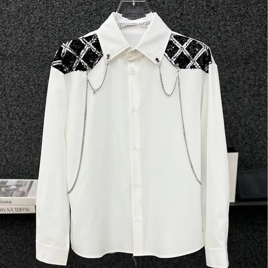 Loose Patchwork Sequin Chain Spliced Shirt