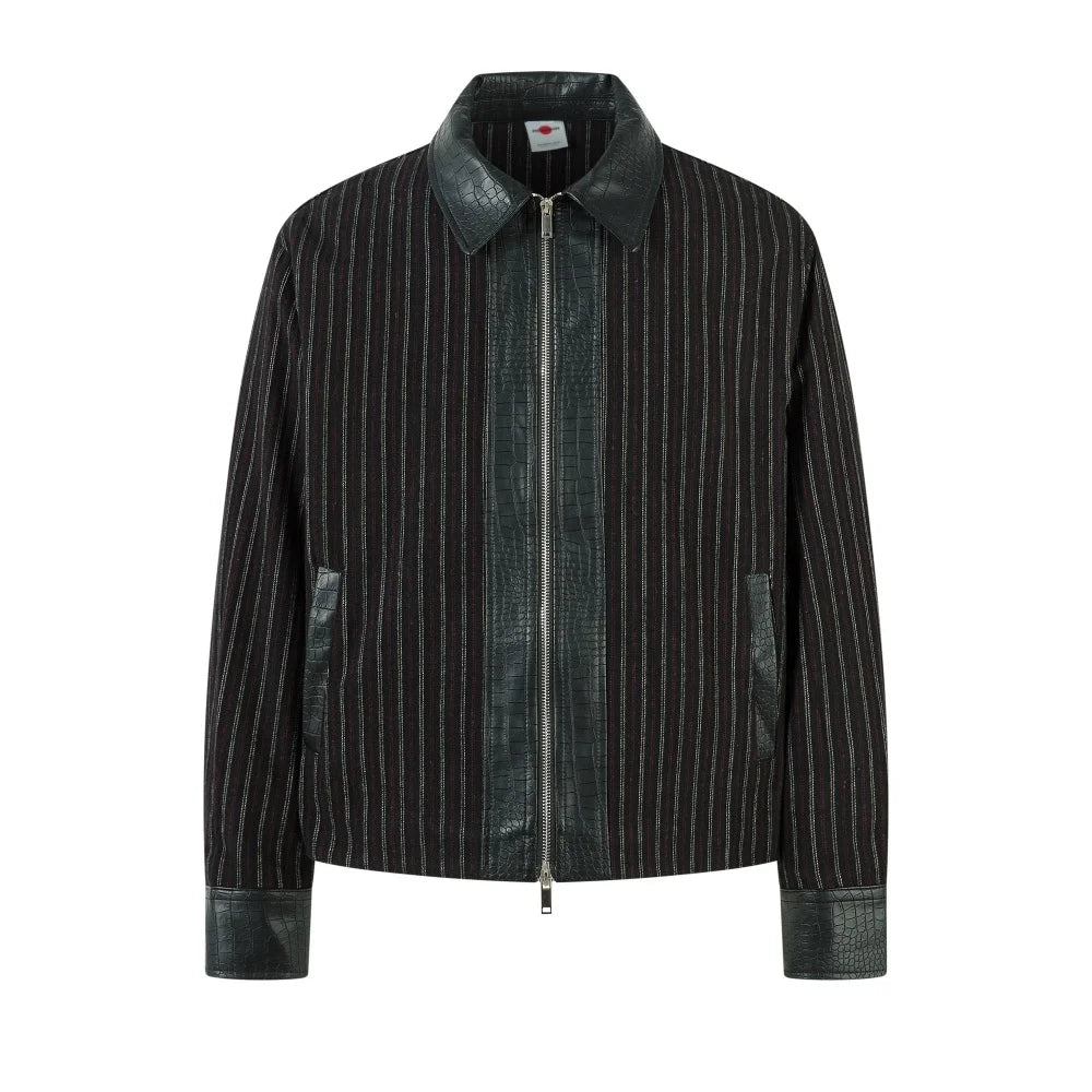 PU Leather Spliced Striped Jacket