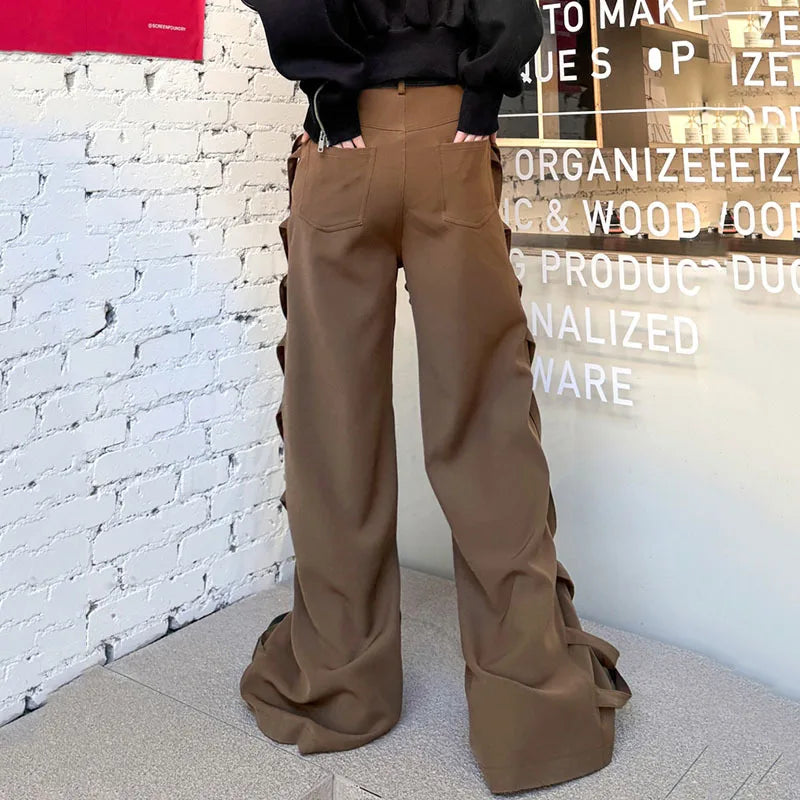 Casual Ribbon Decoration Solid Color Pants