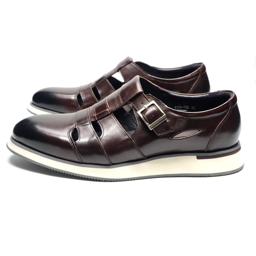 Hollow Genuine Leather Buckle Shoes