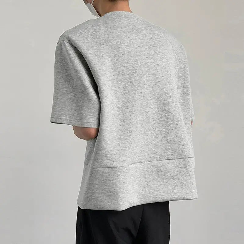 Irregular Solid O-Neck Zipper T-Shirt