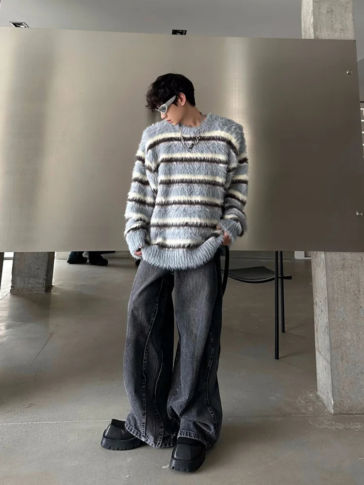 Striped Design Plush Oversize Sweater