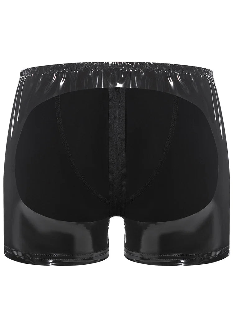 Black Shiny Leather Hollow Out Boxer