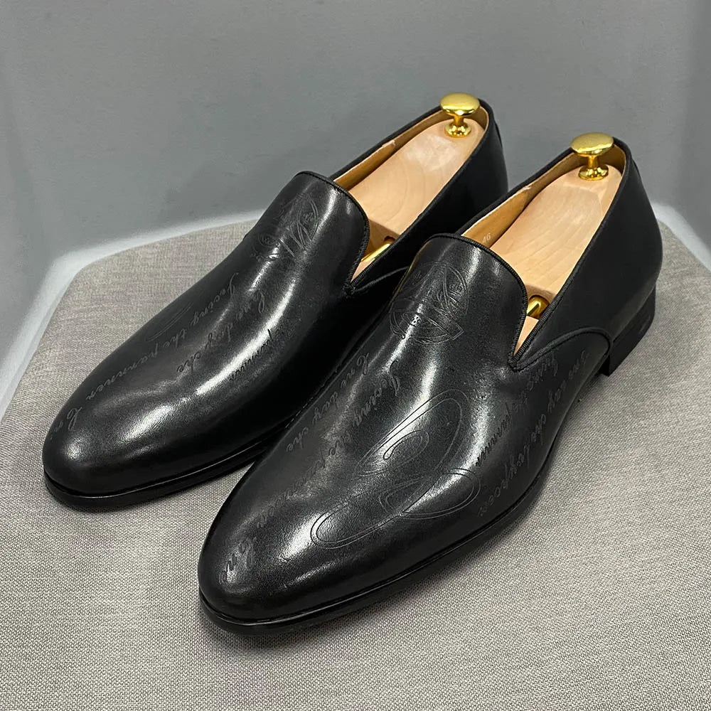 Hand-Painted Engraving Leather Loafers