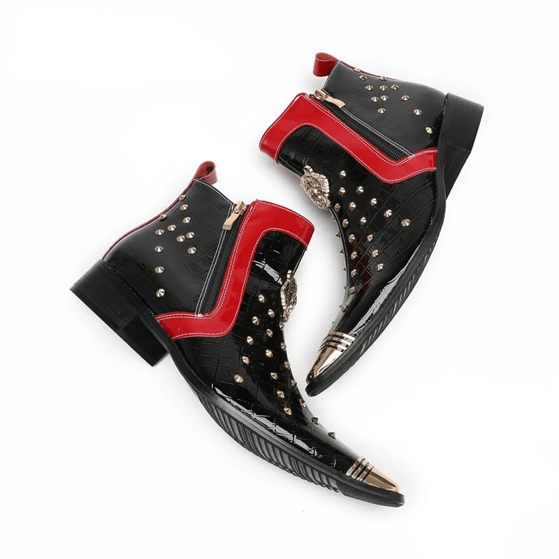 Glam Rock Snakeskin Gold Rivets Boots