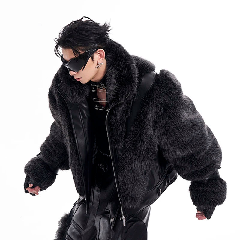 Leather Patchwork Imitation Fur Jacket