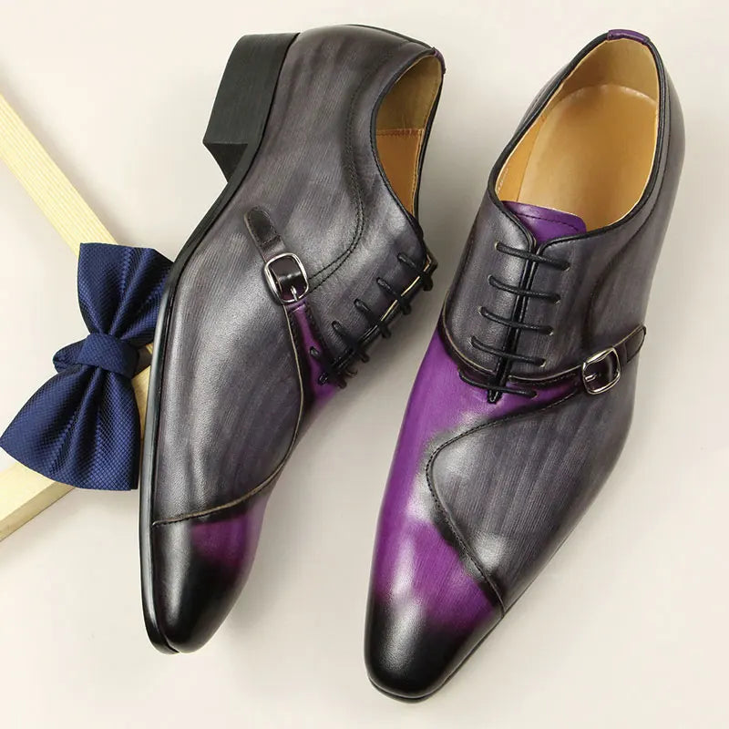 Patchwork Color Genuine Leather Oxfords Shoes