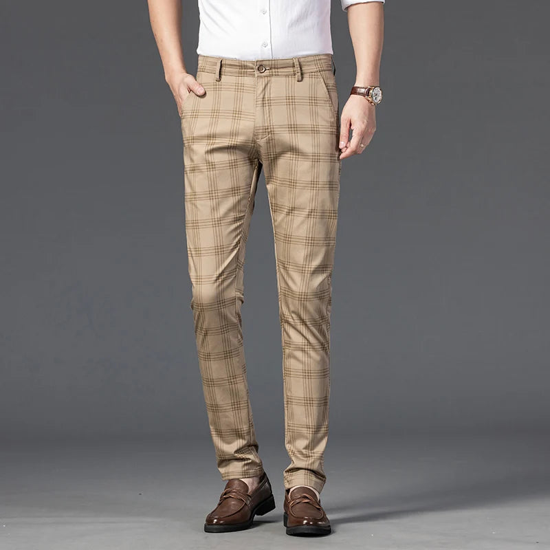 Plaid Slim Fit Straight Pants