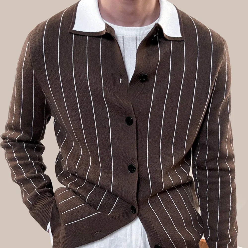 Striped Knitted Turn-Down Collar Shirt