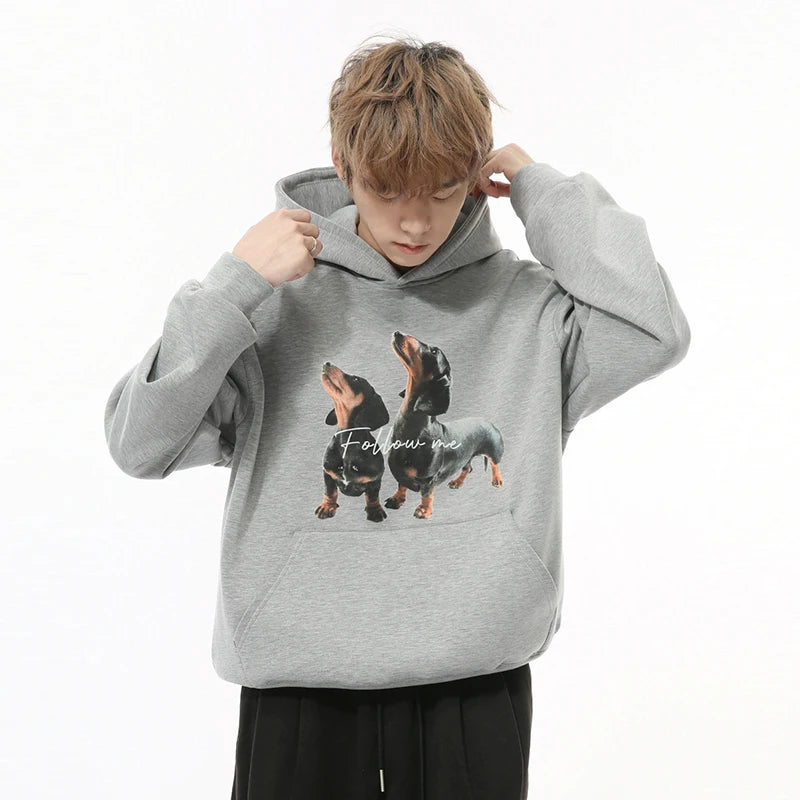 Solid Dog Printed Letter Loose Hoodie