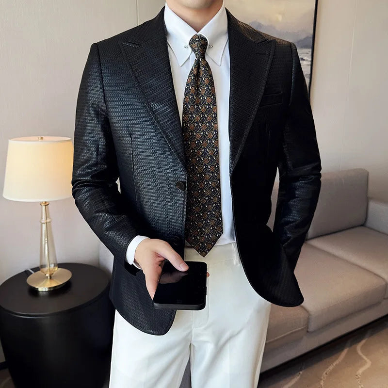 Waffle Leather Single-Breasted Blazer