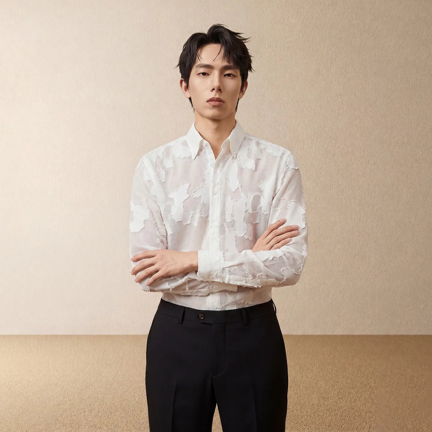 Sheer Petal Texture Dress Shirt