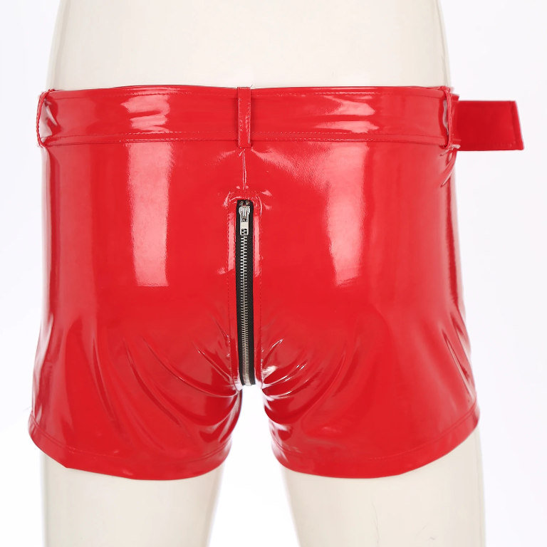 Shiny with Belt Zipper Crotch Boxer