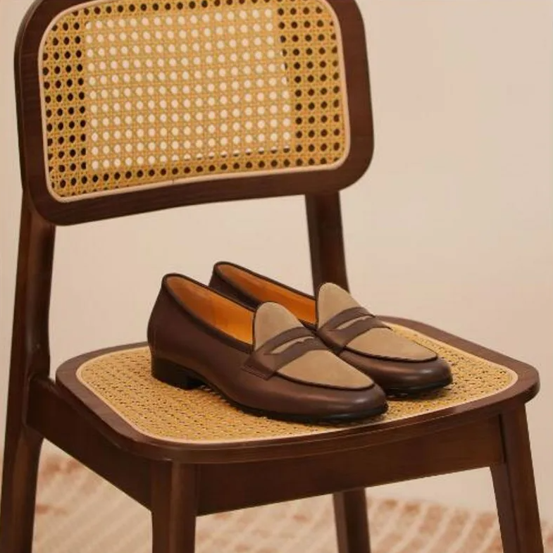 Khaki Coffee Color Leather Loafers