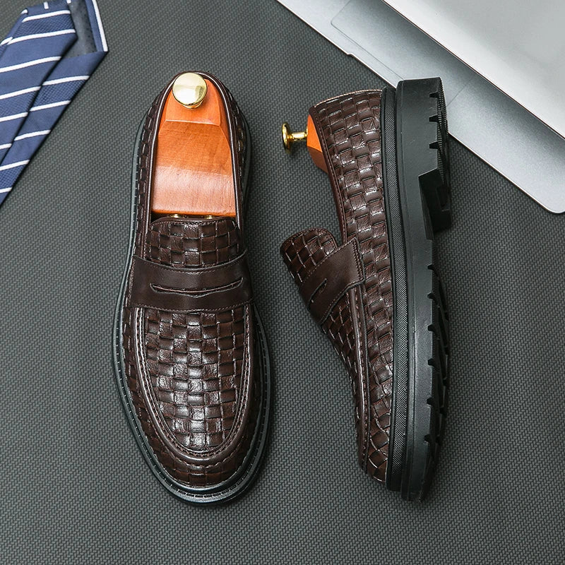 Checkered Woven Pattern Men's Loafers