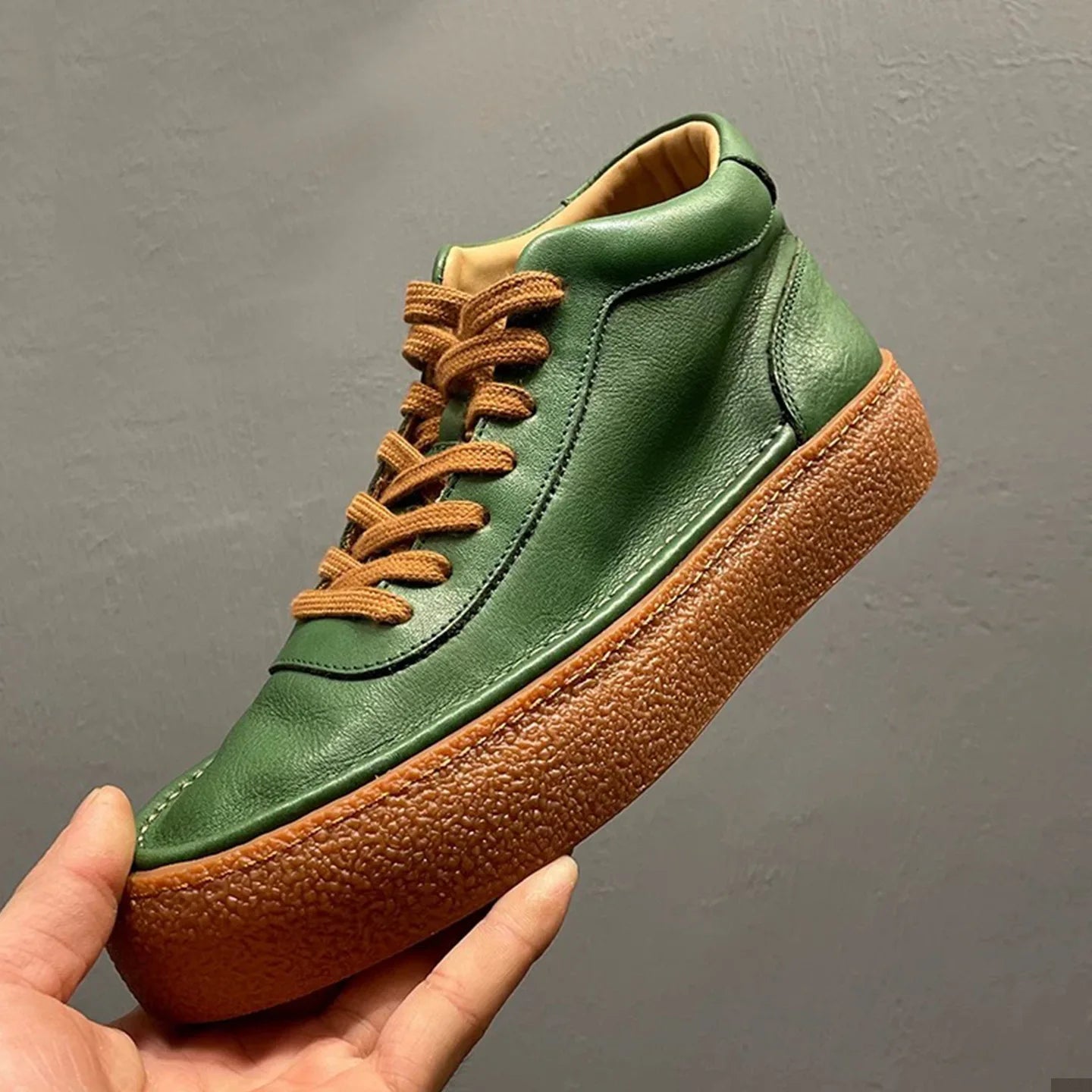 Retro Solid Leather High-Top Sneakers