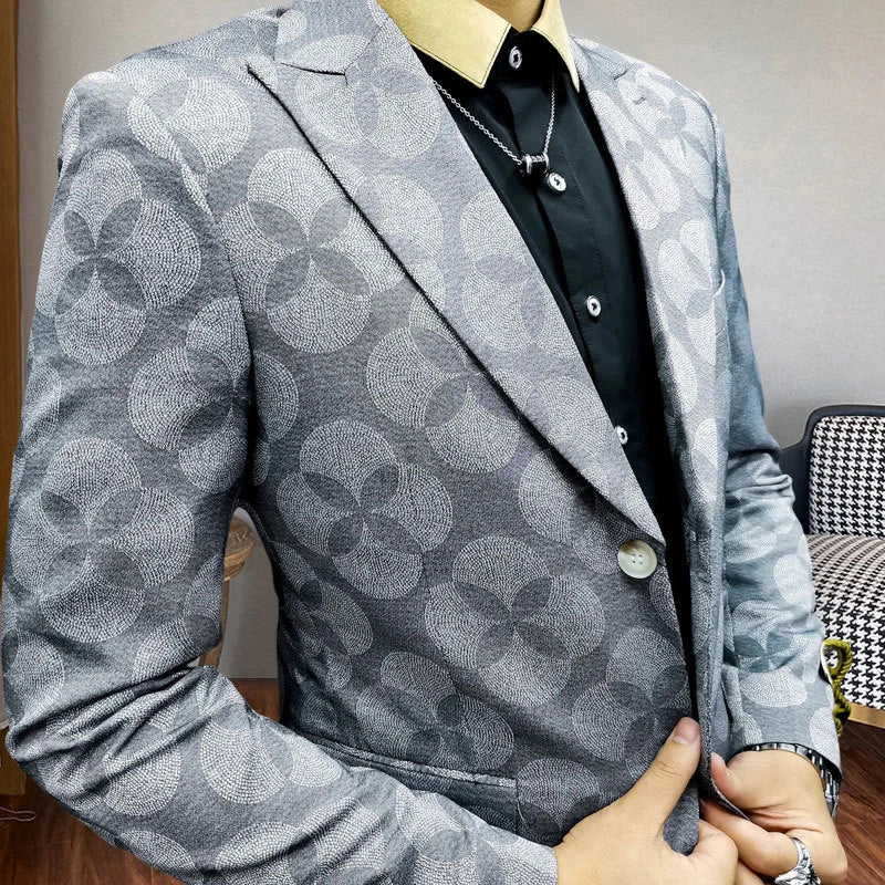 Grey Geometric Printed Blazer