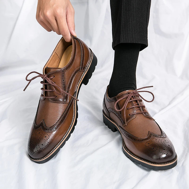 Genuine Leather Wingtip Oxford Shoes