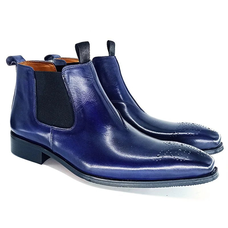 Blue Color Polishing Slip-On Chelsea Boots