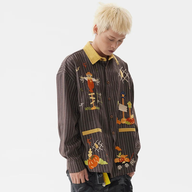 Embroidery Contrast Color Stripe Design Shirt