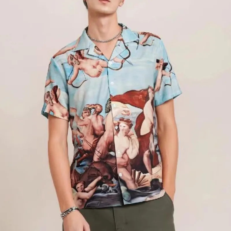 Vintage Loose Printed Short Sleeve Shirt