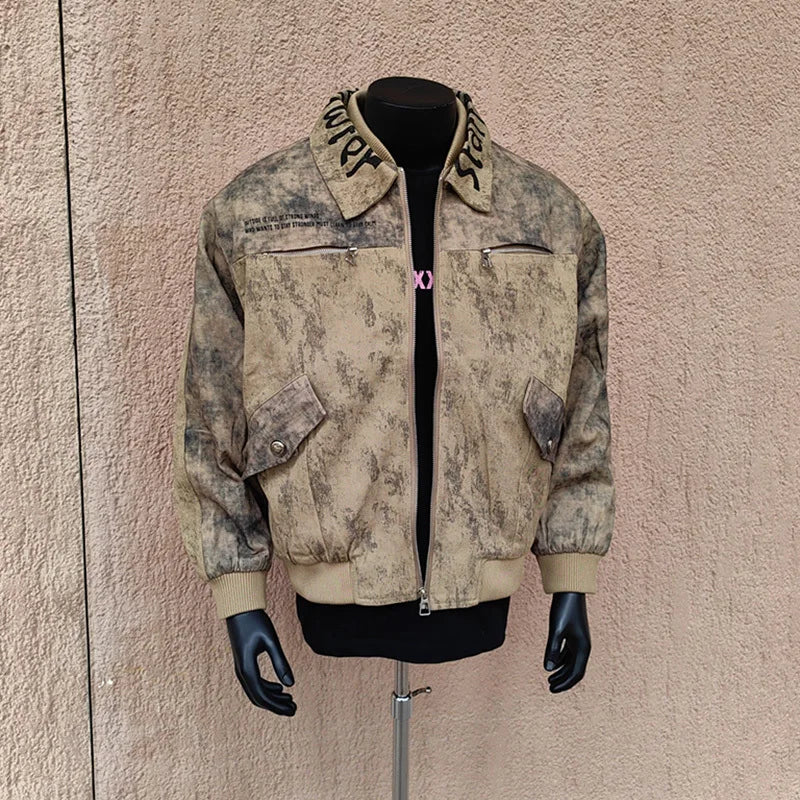 Letter Washed Zip-Up Flight Jacket