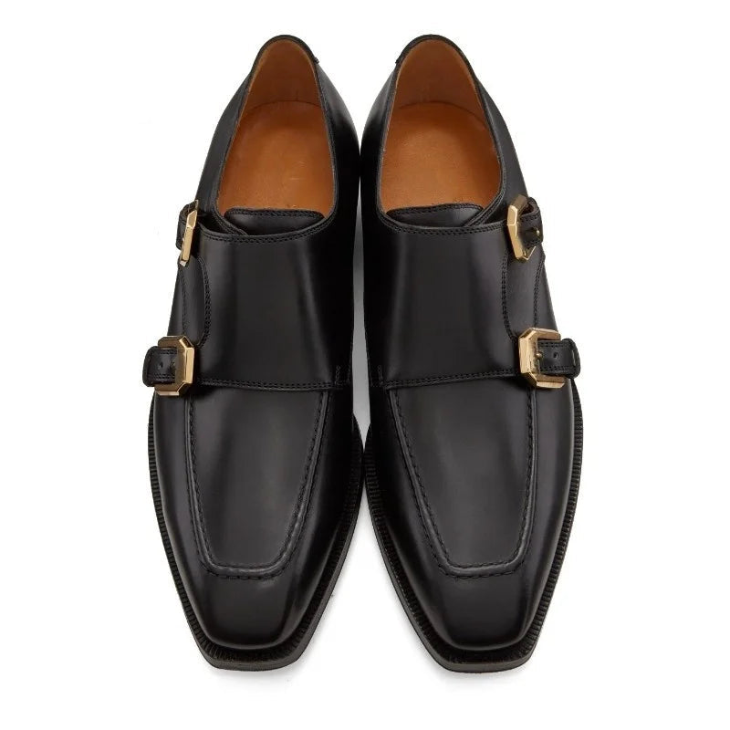 Black Metal Buckle Monk Loafers