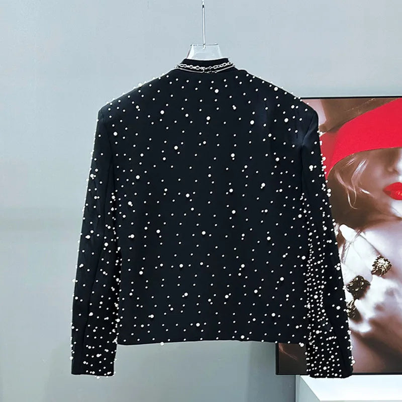Pearl Beaded Decoration Cropped Blazer