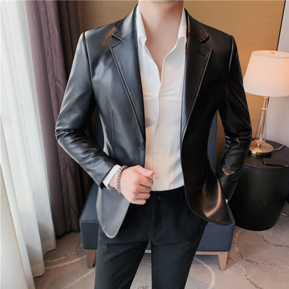 Smart Casual Look PU Leather Blazer