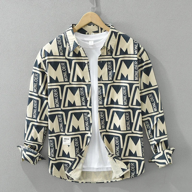 Letter Print Cotton Long Sleeve Shirt