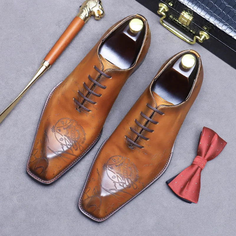 Embossed Genuine Leather Oxford Shoes