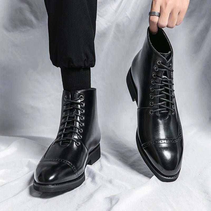 Leather Almond-Toe Workwear Boots
