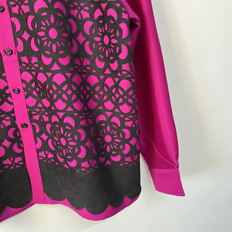 Pink Hollowed-Out Totem Patchwork Shirt