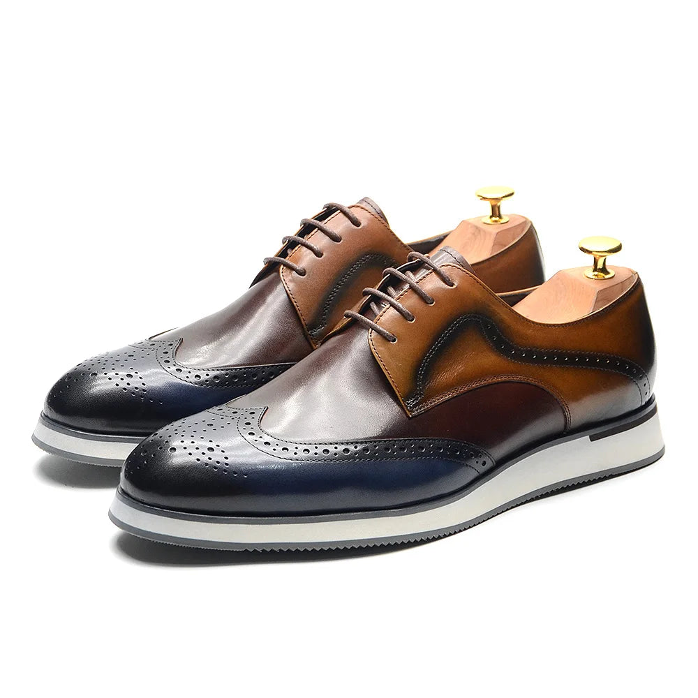 Genuine Leather Mixed Colors Wingtip Shoes