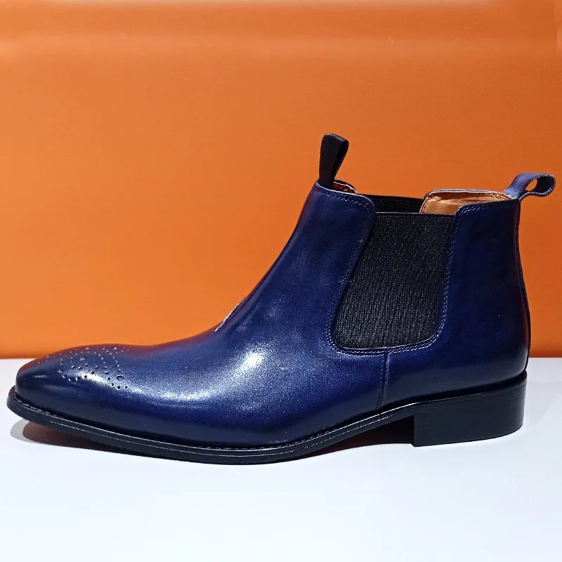 Blue Color Polishing Slip-On Chelsea Boots