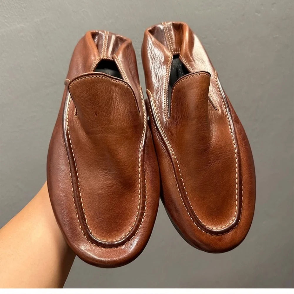 Solid Brown Soft Leather Loafers