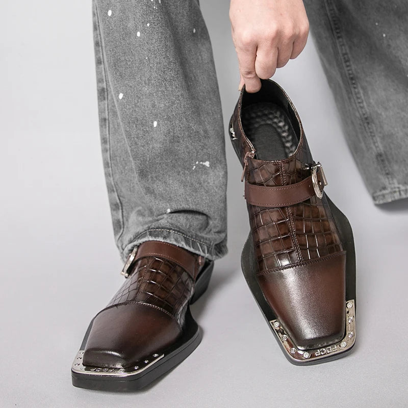 Square Point Fake Crocodile Skin Pattern Shoes