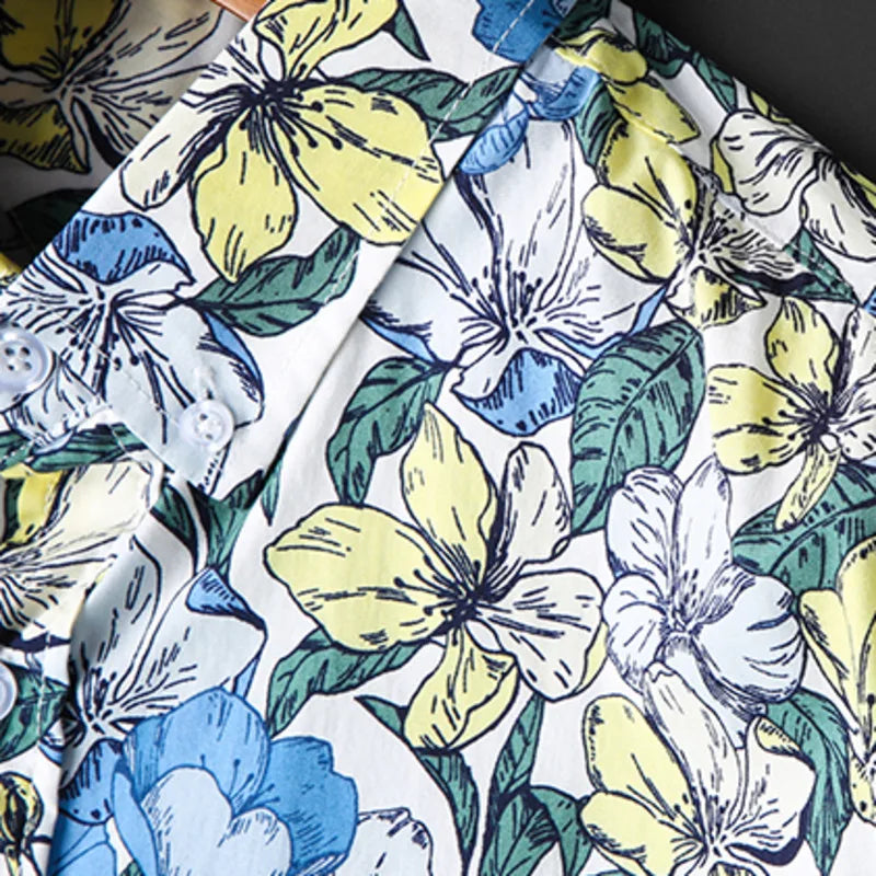 Casual Blue Flower Pattern Print Shirt